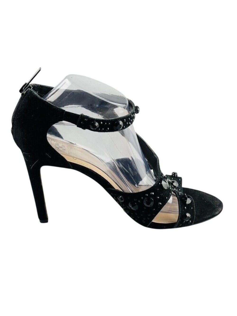 Vince Camuto Black Strappy Rhinestone Suede Heels With Back Zipper Closure - - Picture 13 of 14